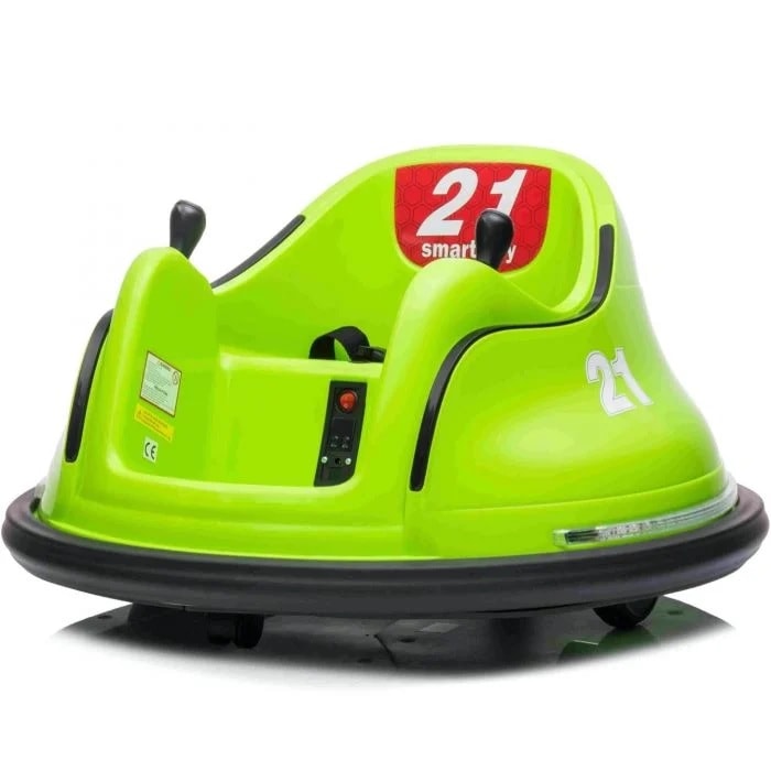 Green Kids Ride On Waltzer 12V toy vehicle from Electric Ride On Cars, designed for children to spin and enjoy outdoor fun.