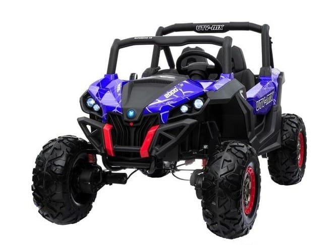 Blue kids' 24V electric ride-on UTV quad with MP4 player, off-road style, branded Electric Ride On Cars, designed for children.