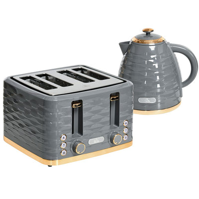 HOMCOM Grey Kettle & Toaster Set - 1.7L Rapid Boil, 4-Slice, Stylish Design - High Quality - TOYFACTORY