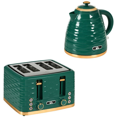 HOMCOM Kettle and Toaster Set 1.7L Rapid Boil Kettle & 4 Slice Toaster Green - TOYFACTORY