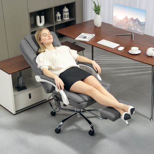 HOMCOM Massage Office Chair, Heated Reclining Desk Chair, Grey