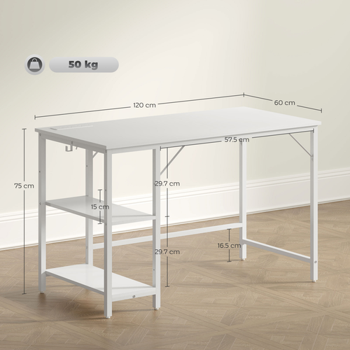 HOMCOM 120 x 60 cm Home Office Desk Reversible Study Table for Bedroom White