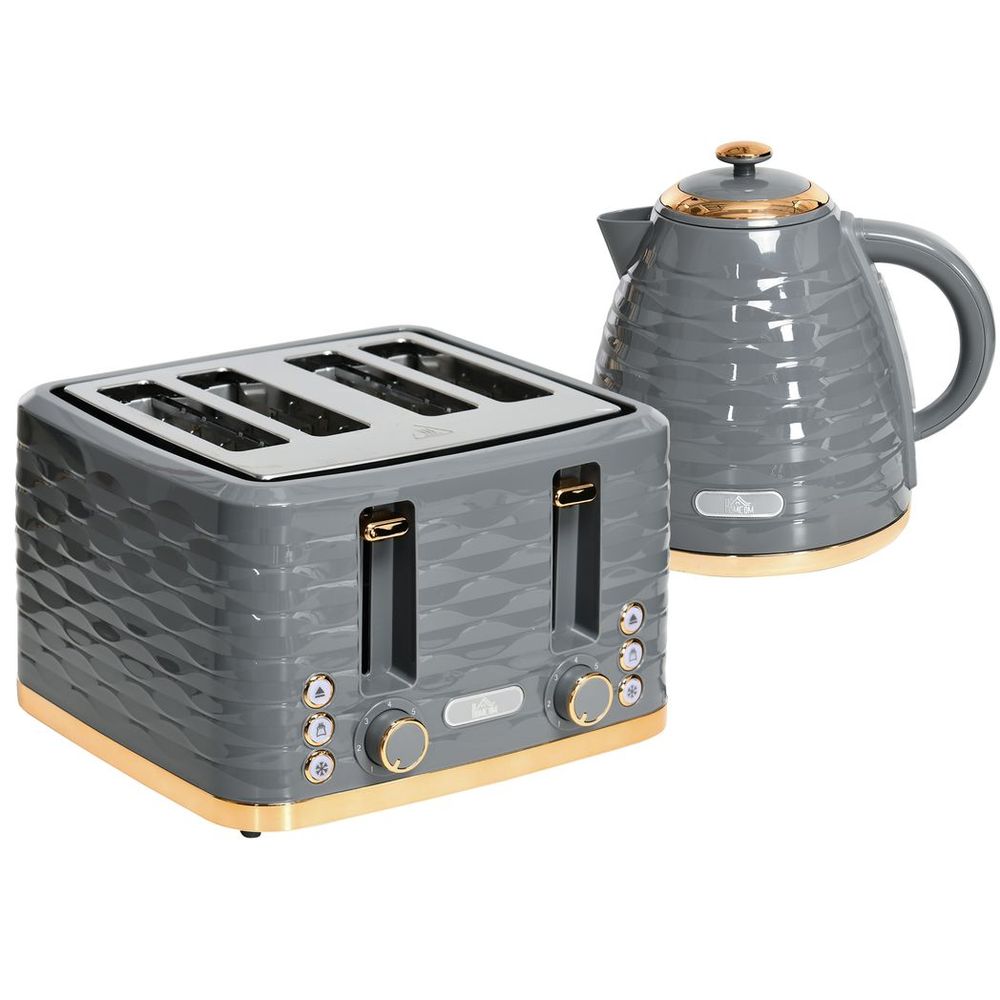 HOMCOM Grey Kettle & Toaster Set - 1.7L Rapid Boil, 4-Slice, Stylish Design - High Quality - TOYFACTORY