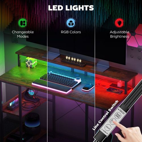 HOMCOM Computer Desk Reversible Home Office Desk with Storage Rustic Brown - TOYFACTORY