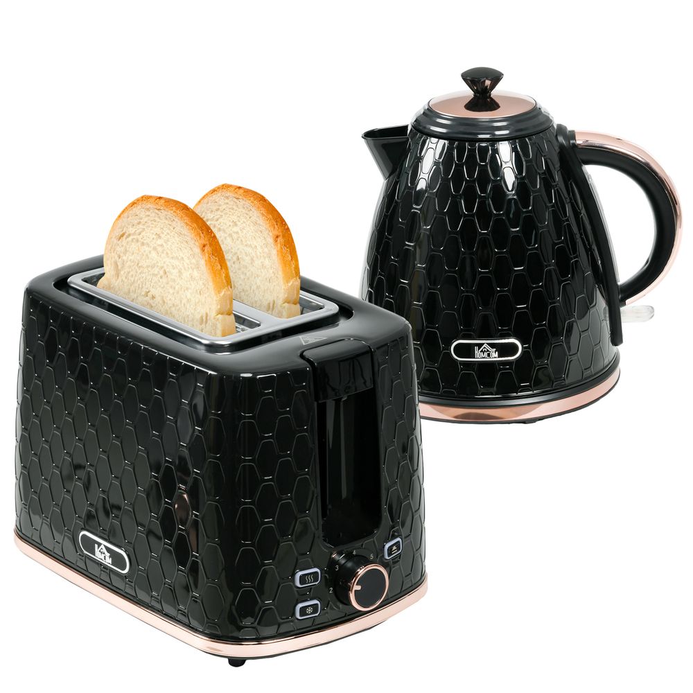 HOMCOM Kettle and Toaster Set 1.7L Fast Boil Kettle & 2 Slice Toaster Set Black - TOYFACTORY
