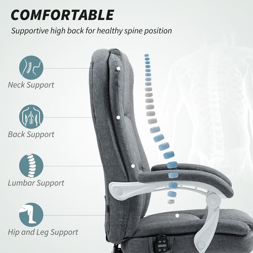 HOMCOM Massage Office Chair, Heated Reclining Desk Chair, Grey