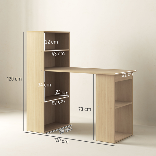 HOMCOM 120cm Computer Desk Bookshelf Writing Table Workstation 6 Shelves - TOYFACTORY