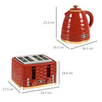 HOMCOM Kettle and Toaster Set 1.7L Rapid Boil Kettle & 4 Slice Toaster Red - TOYFACTORY