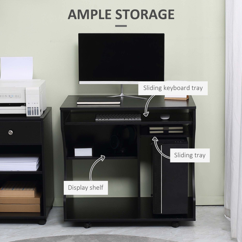 HOMCOM Computer Table Study Desk with Sliding Keyboard Tray, Black