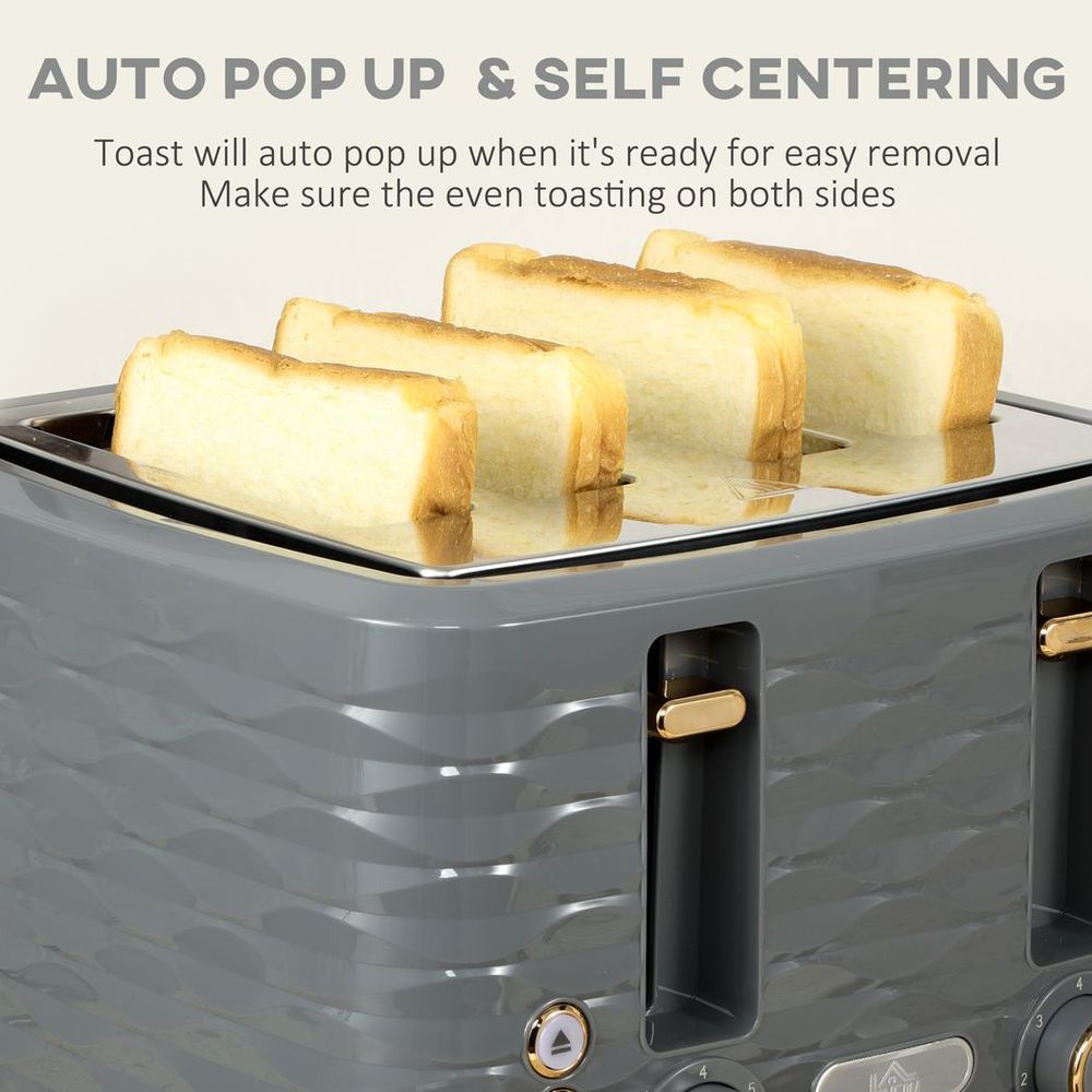 HOMCOM Grey Kettle & Toaster Set - 1.7L Rapid Boil, 4-Slice, Stylish Design - High Quality - TOYFACTORY