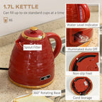 HOMCOM Kettle and Toaster Set 1.7L Rapid Boil Kettle & 4 Slice Toaster Red - TOYFACTORY