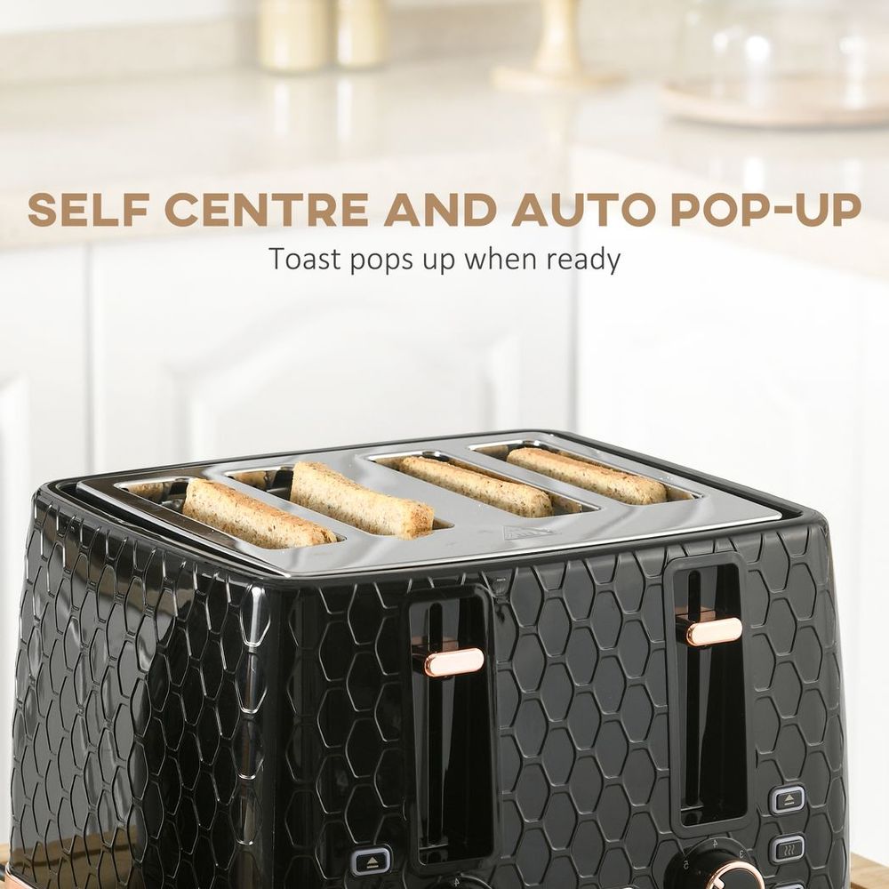 HOMCOM Kettle and Toaster Set 1.7L Fast Boil Kettle & 2 Slice Toaster Set Black - TOYFACTORY