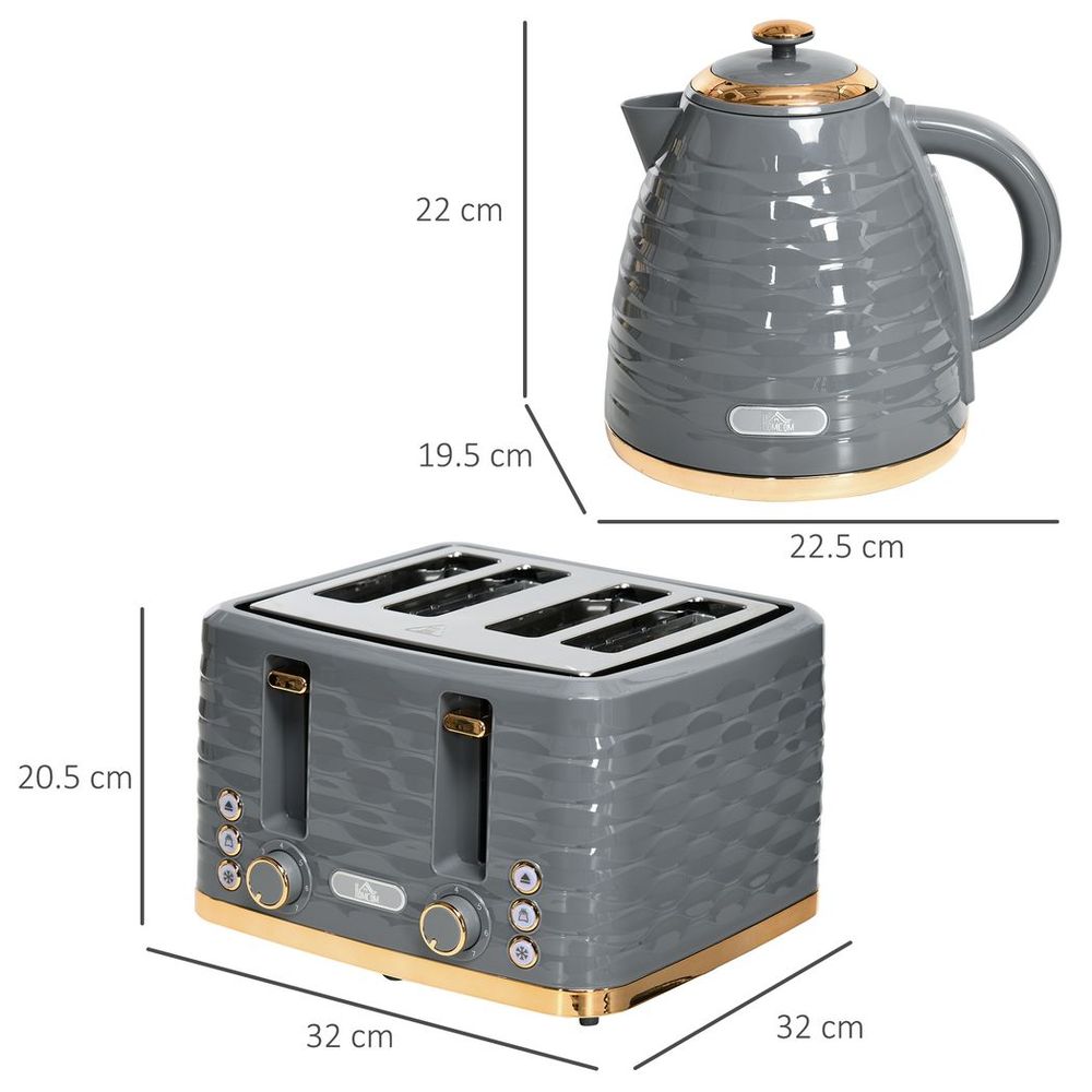 HOMCOM Grey Kettle & Toaster Set - 1.7L Rapid Boil, 4-Slice, Stylish Design - High Quality - TOYFACTORY