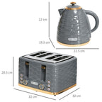 HOMCOM Grey Kettle & Toaster Set - 1.7L Rapid Boil, 4-Slice, Stylish Design - High Quality - TOYFACTORY
