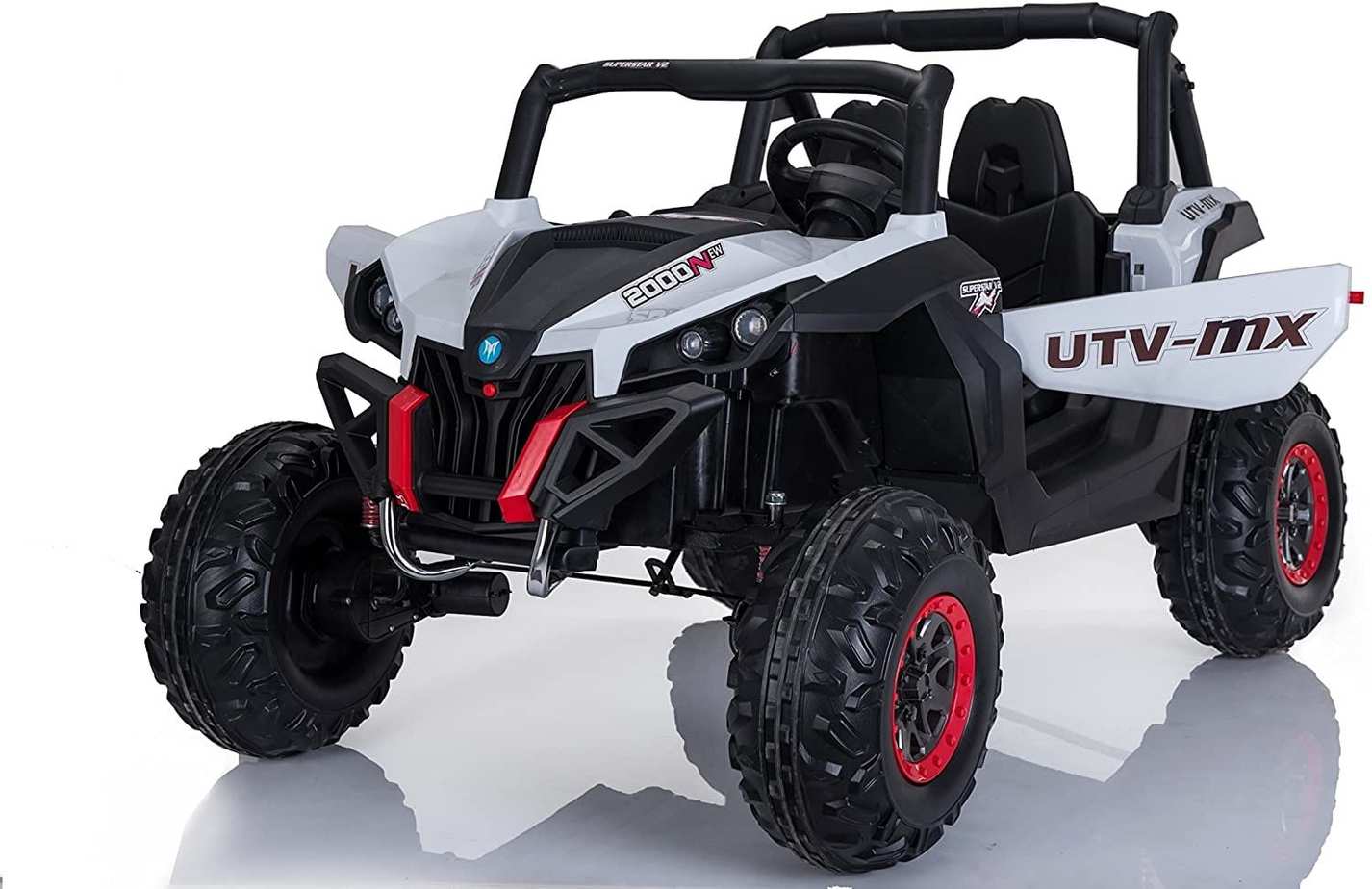 Kids ride-on white Electric Ride On Cars Kid's 24V UTV Quad with MP4 player, featuring rugged design and safety features.