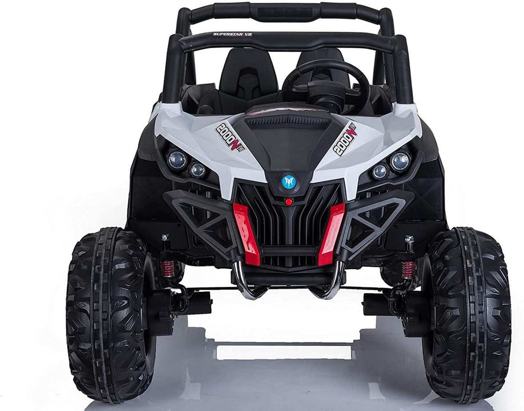 Kids' white 24V electric ride-on UTV quad with MP4 player from Electric Ride On Cars, featuring realistic off-road design.