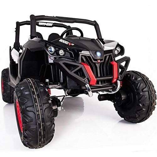 Black kids' 24V electric ride-on UTV quad by Electric Ride On Cars with MP4 player, featuring rugged design and steering wheel.