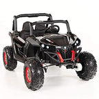 Black kids 24V electric ride-on UTV quad with MP4 player by Electric Ride On Cars, featuring rugged design and realistic details.