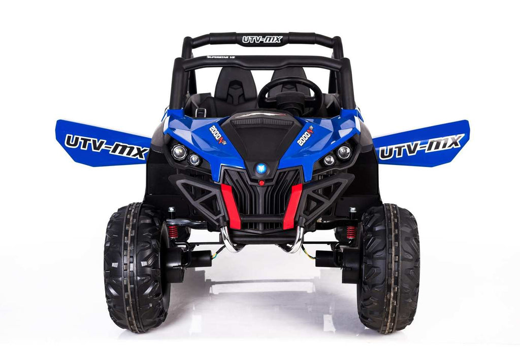 Blue kids' 24v electric ride-on UTV quad buggy with MP4 player, from Electric Ride On Cars, designed for outdoor fun.