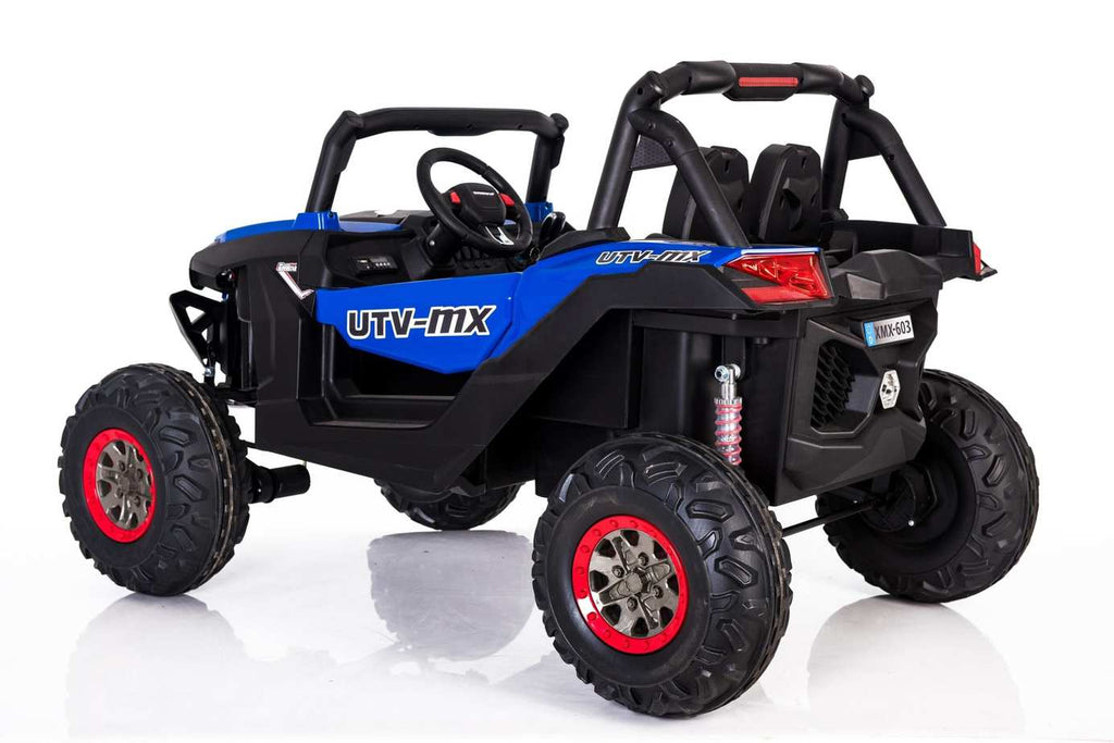 Blue Kids 24V Electric Ride-On UTV Quad by Electric Ride On Cars, featuring MP4 player and rugged off-road design.