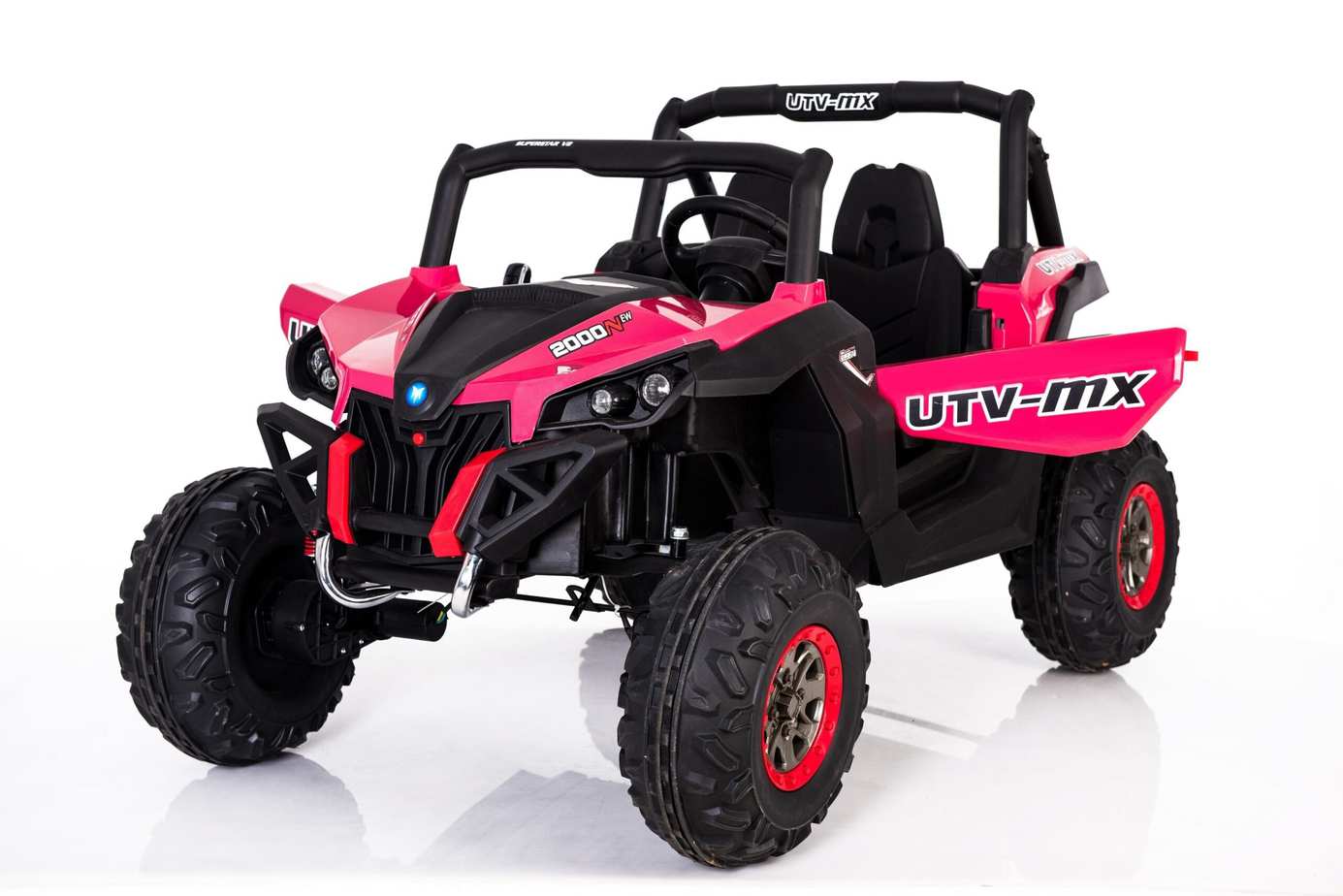 Pink kids 24v electric ride-on UTV quad by Electric Ride On Cars with MP4 player, featuring a fun off-road design and safety features.