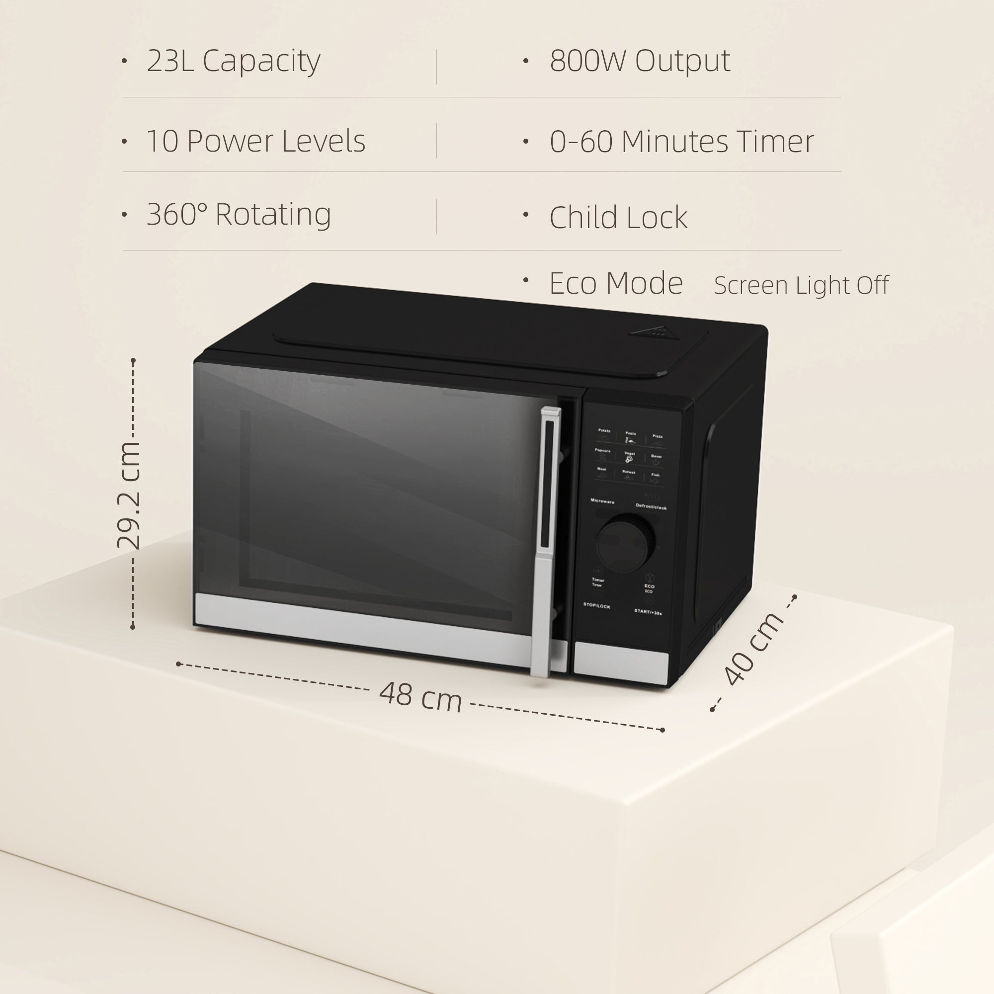 HOMCOM 23L Digital Microwave Oven with Auto Cook, 10 Levels, Eco Mode - TOYFACTORY